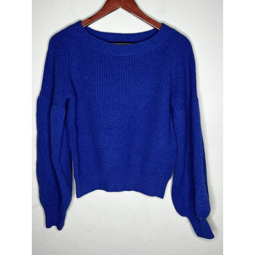 &merci Sweater Womens‎ Small Royal Blue Balloon Sleeve Ribbed Knit Layering Cozy